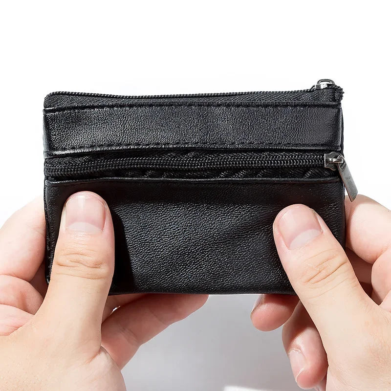 Leather Mini Coin Purse with Zipper – Small Wallet & Key Holder for Women, Men & Kids