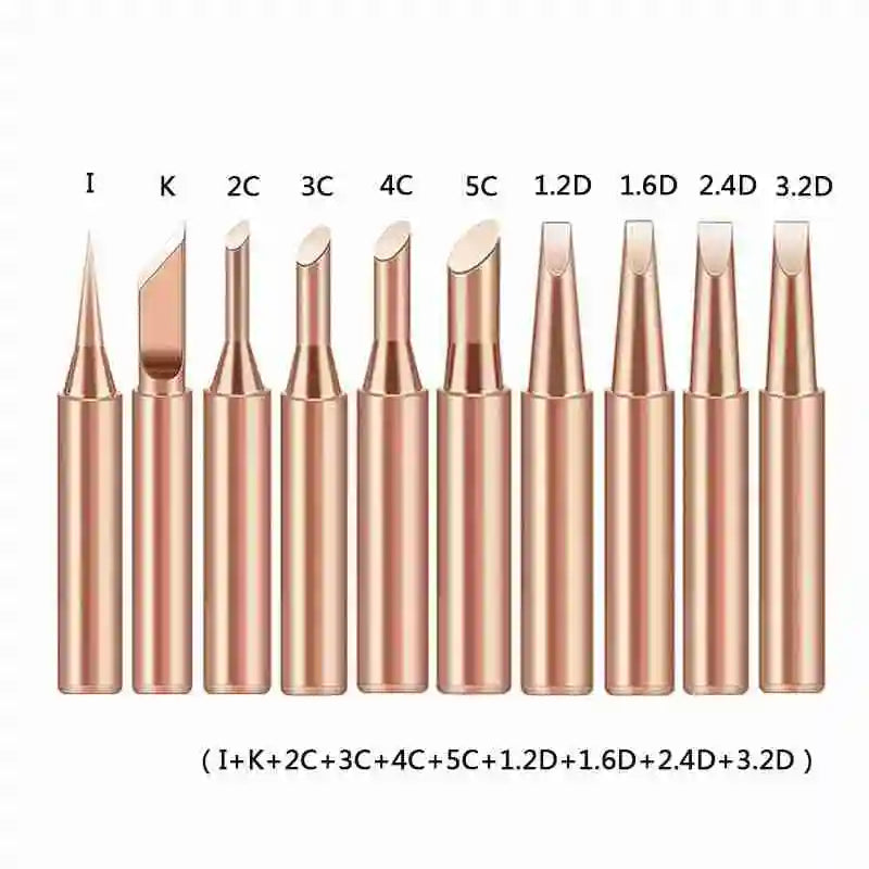 10Pcs 900M Soldering Iron Tips - Pure Copper Welding Replacement Heads for Electric Soldering Tools