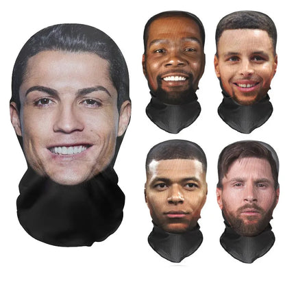 3D Funny Pattern Mesh Face Mask with Ronaldo Design – UV Protection Party & Cosplay Head Cover