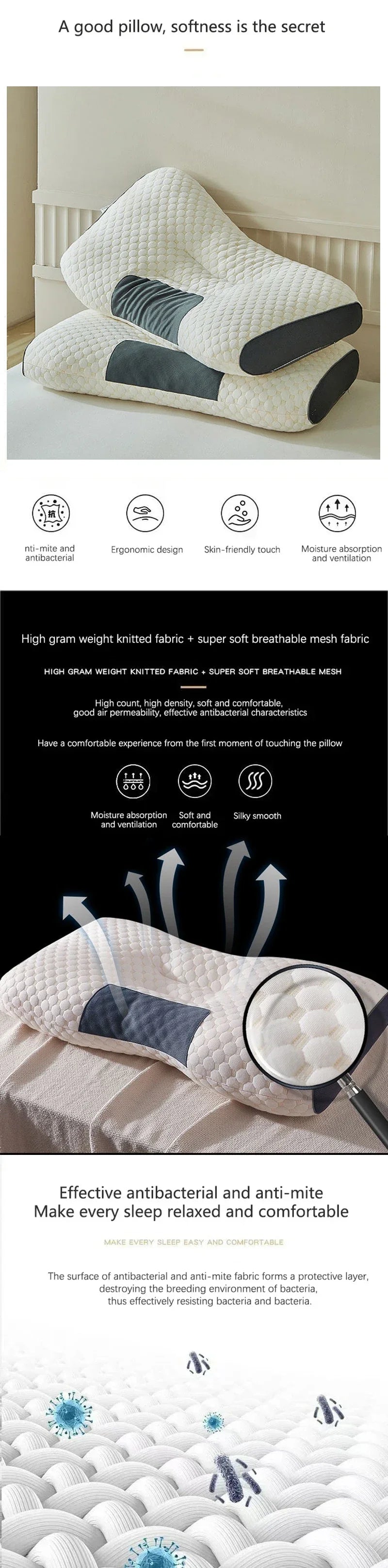 2024 New Neck Pillow – Cervical Orthopedic Soybean Fiber Massage Pillow for Sleep & Neck Protection