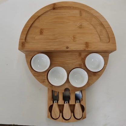 Cheese Board Set with Slide-Out Drawer – Cutlery Cutter, Slicer, Fork, Scoops & Kitchen Storage Tools