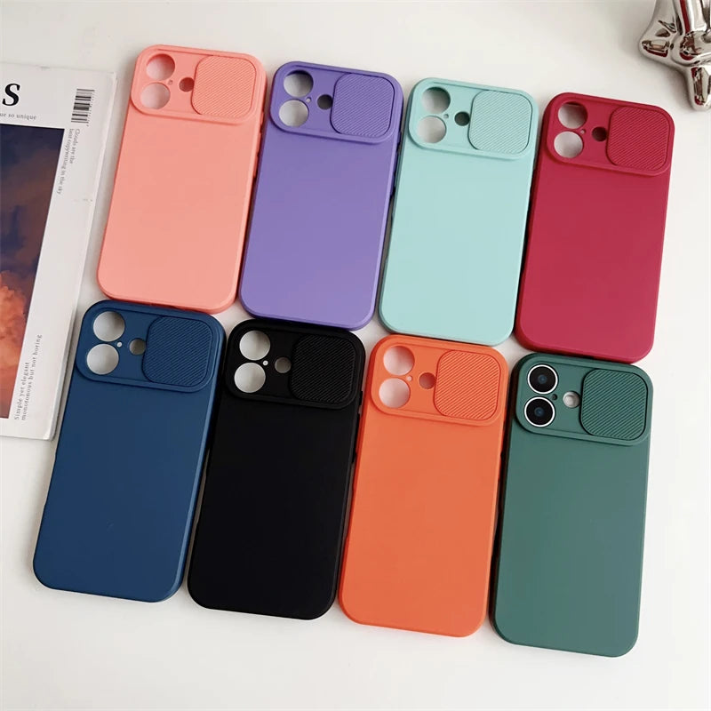 iPhone Slide Camera Lens Protector – Soft Silicone Shockproof Bumper Case for iPhone 7-16