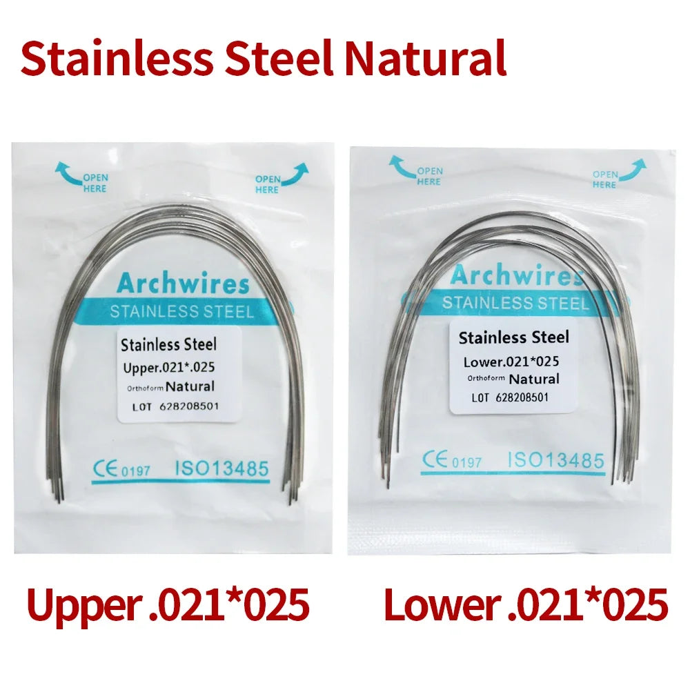 2 Packs Stainless Steel Arch Wires – 20pcs Natural Round & Rectangle Wires for Upper & Lower Braces