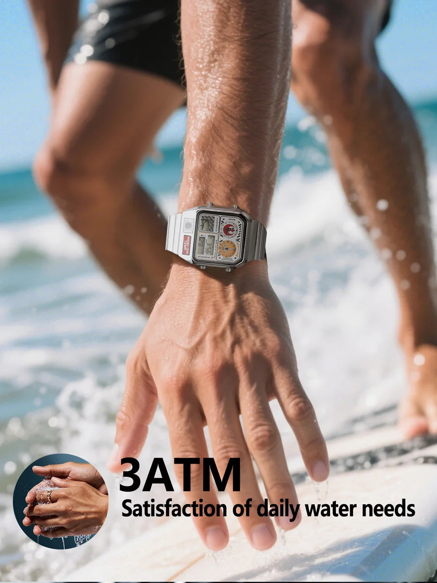 HUMPBUCK Men’s Digital Watch – Multifunctional Classic Wristwatch with Temperature, Stopwatch, Dual Time & Calendar