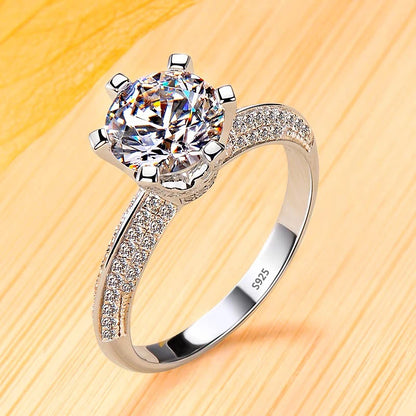 18K White Gold Color Solitaire Ring - 2 Carat Zirconia Diamond Style Wedding Band Luxury Jewelry for Women