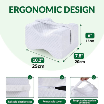 Memory Foam Knee Pillow for Side Sleepers – Soft Leg Support Cushion with Adjustable Straps