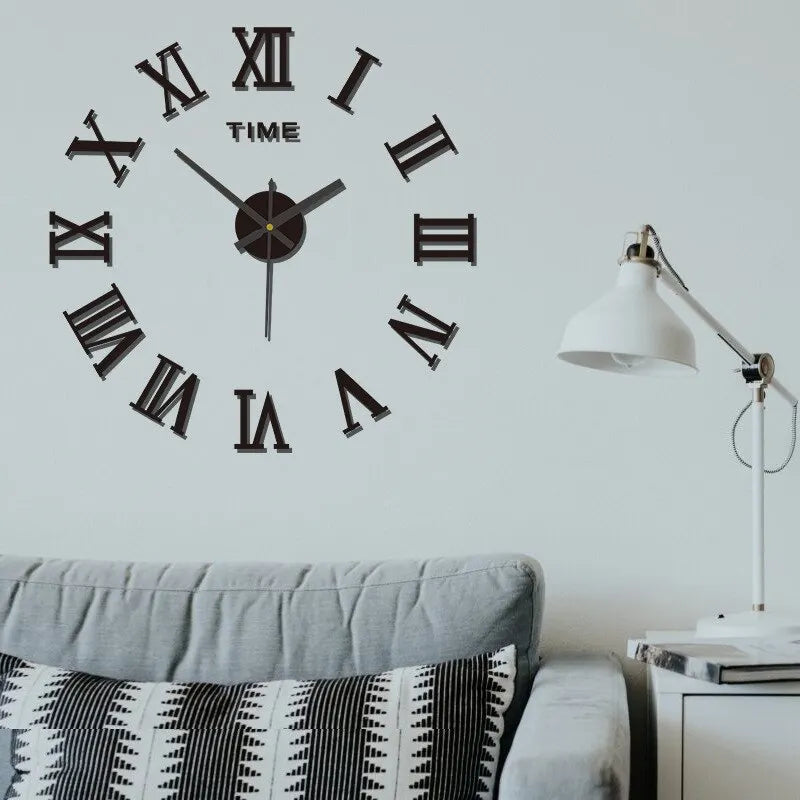 3D Acrylic Roman Numerals Digital Mirror Wall Clock – Large Round DIY Self-Adhesive Fashion Clock