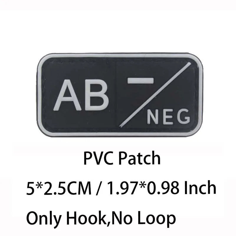 PVC Blood Type Hook Patch - A B AB O Positive Negative Military Tactical Badge for Backpack & Outdoor Gear