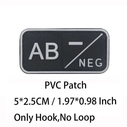 PVC Blood Type Hook Patch - A B AB O Positive Negative Military Tactical Badge for Backpack & Outdoor Gear
