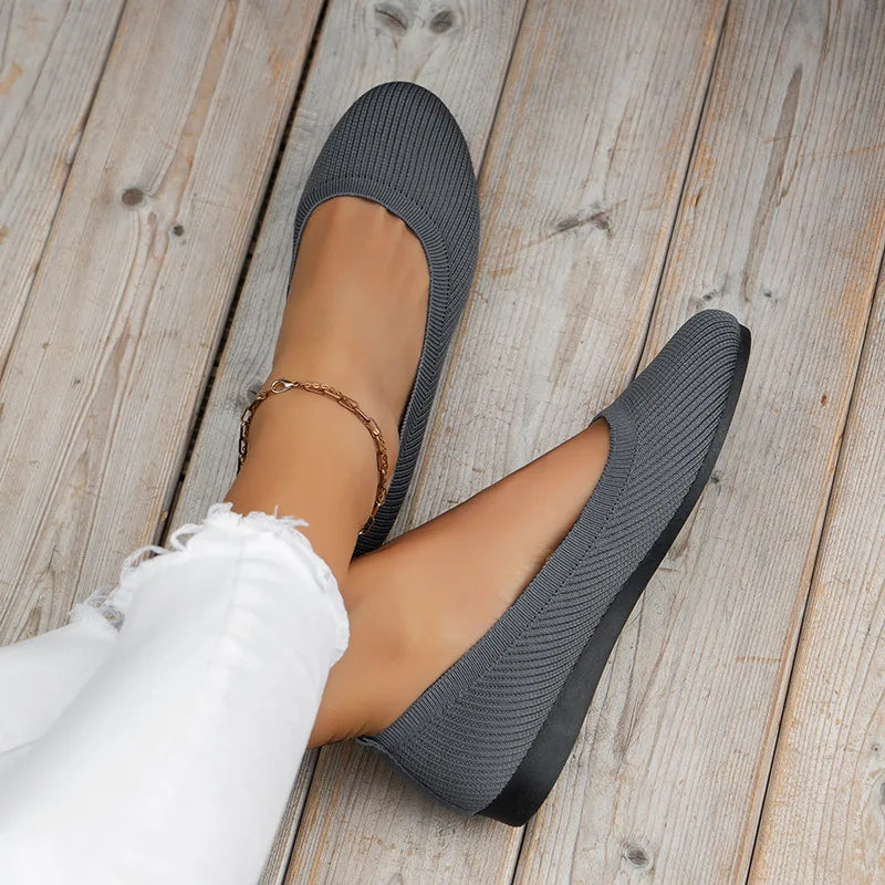 Women’s Round Toe Knit Flats – Comfortable Slip-On Ballet Shoes, Casual Office Moccasins & Plus Size Boat Shoes