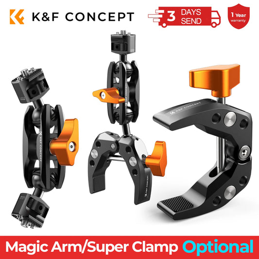 K&F Concept Multi-Functional Super Clamp with Double 360° Ball Head Magic Arm for GoPro, Insta360, DJI Osmo Action Camera, and Phone