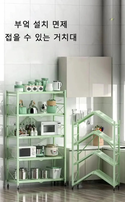 Foldable Kitchen Storage Rack – Large Multi-Layer Metal Shelf with Movable Iron Frame for Multifunctional Use