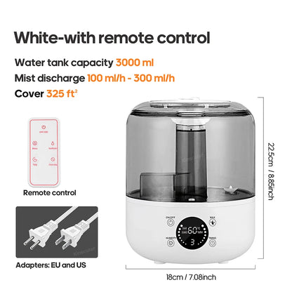 KINSCOTER 3L Air Humidifier – Large Capacity Aroma Diffuser with Remote Control & Timer for Home and Plants