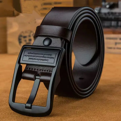 Men's Leather Cowhide Belt – Fashion Metal Alloy Pin Buckle, Luxury Brand for Jeans & Business Casual Wear