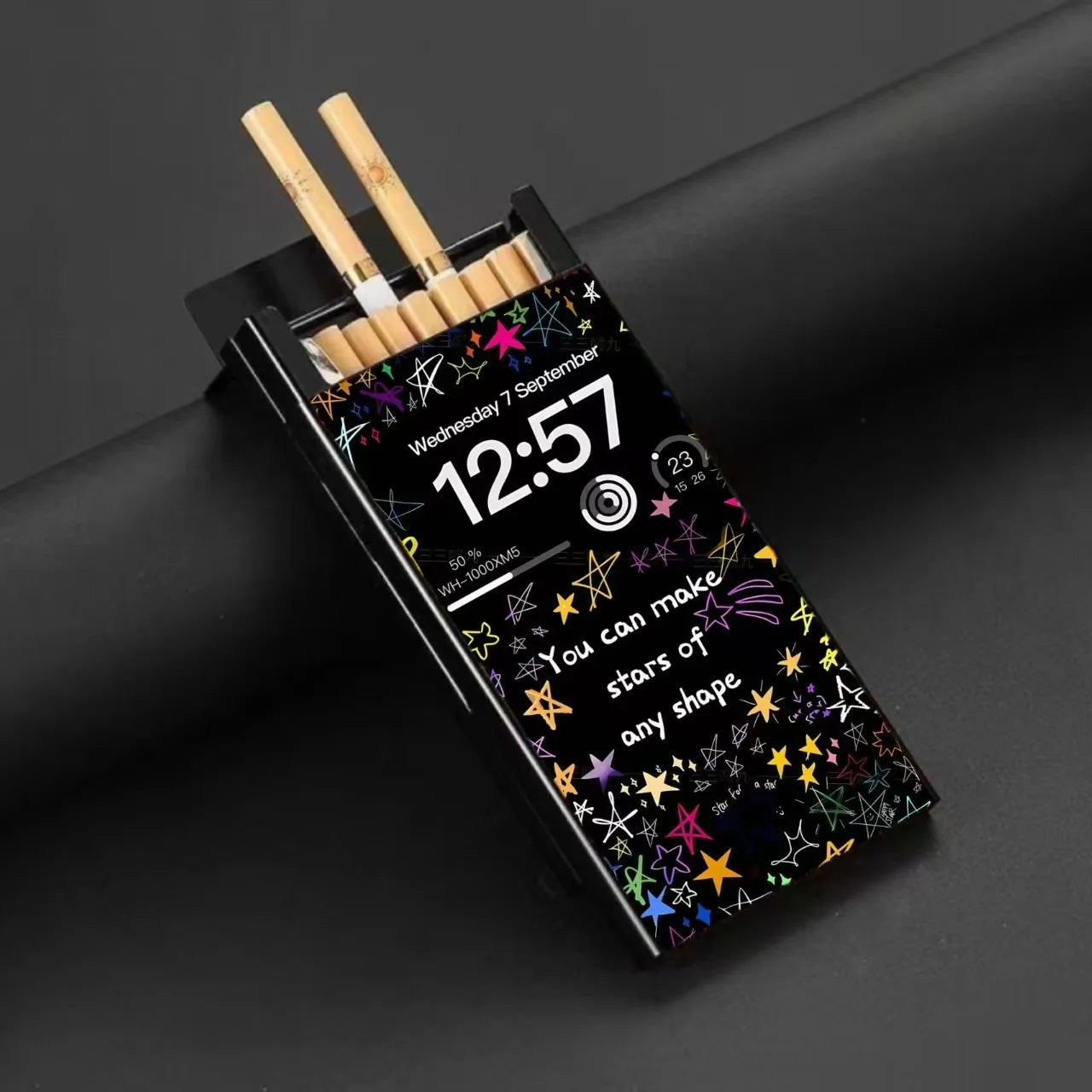Slim Metal Cigarette Case - Sliding Lid Holder with Creative Pattern for 20 Cigarettes