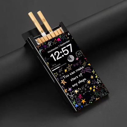 Slim Metal Cigarette Case - Sliding Lid Holder with Creative Pattern for 20 Cigarettes