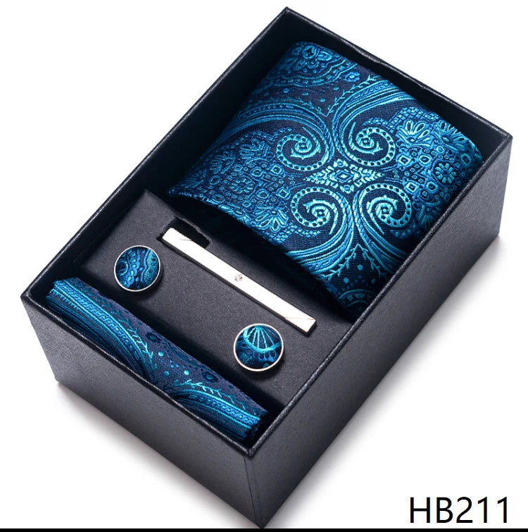 Men’s Tie and Pocket Square Gift Set – 2023 Mixed Colors Paisley Necktie in Box, Wedding Suit Accessory
