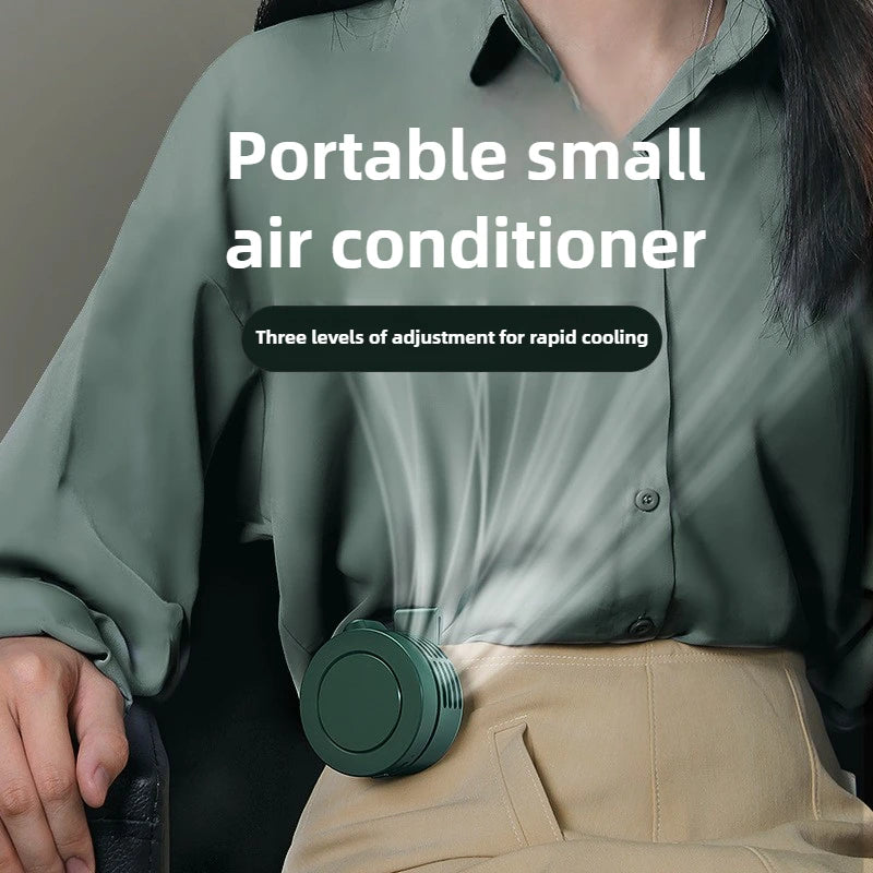 Mini Clip-On Hanging Waist & Neck Fan – Portable Leafless Electric Cooling Fan for Girls, 900mAh USB Rechargeable, 3-Speed Personal Air Cooler for Outdoor Use