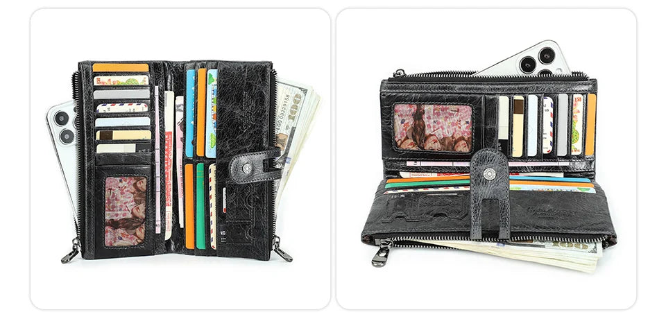 CONTACT'S Men’s Genuine Leather Clutch Wallet – Long Vintage Wallet with Card Holder, Zipper Coin Purse & Money Bag