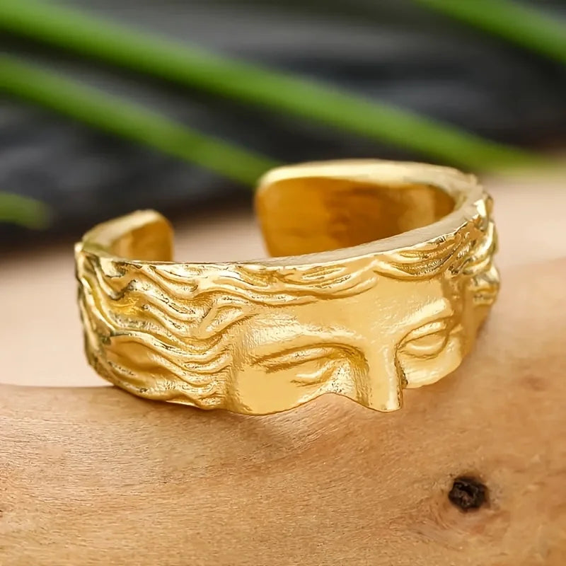 Men's Retro Venus Mask Ring – Adjustable Thai Silver Relief, Creative Statement Jewelry Gift