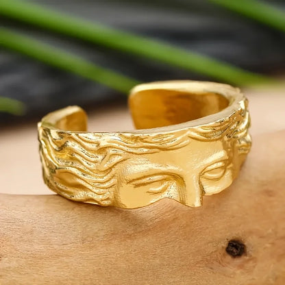 Men's Retro Venus Mask Ring – Adjustable Thai Silver Relief, Creative Statement Jewelry Gift