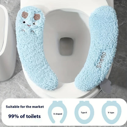 Thickened Warm Plush Toilet Seat Cover –  Adhesive, All-Season, Hand-Washable Polyester Bathroom Cushion