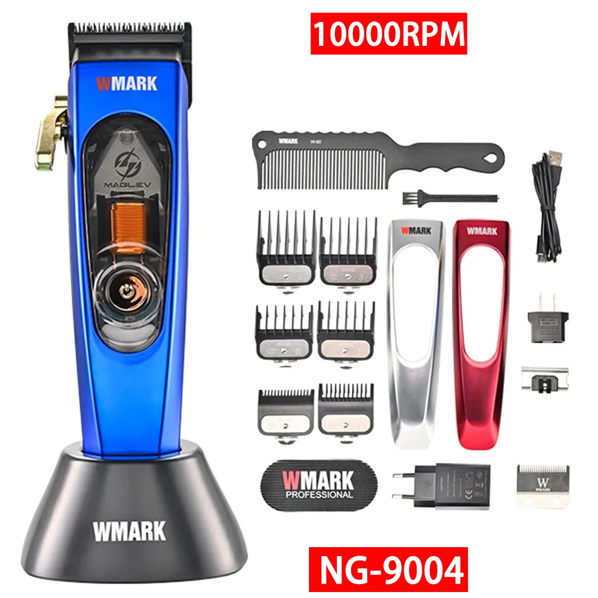 WMARK NG-9004 Professional Hair Clipper for Men – 10000 RPM Maglev Motor, DLC Hair Cutting Machine with Base Charger