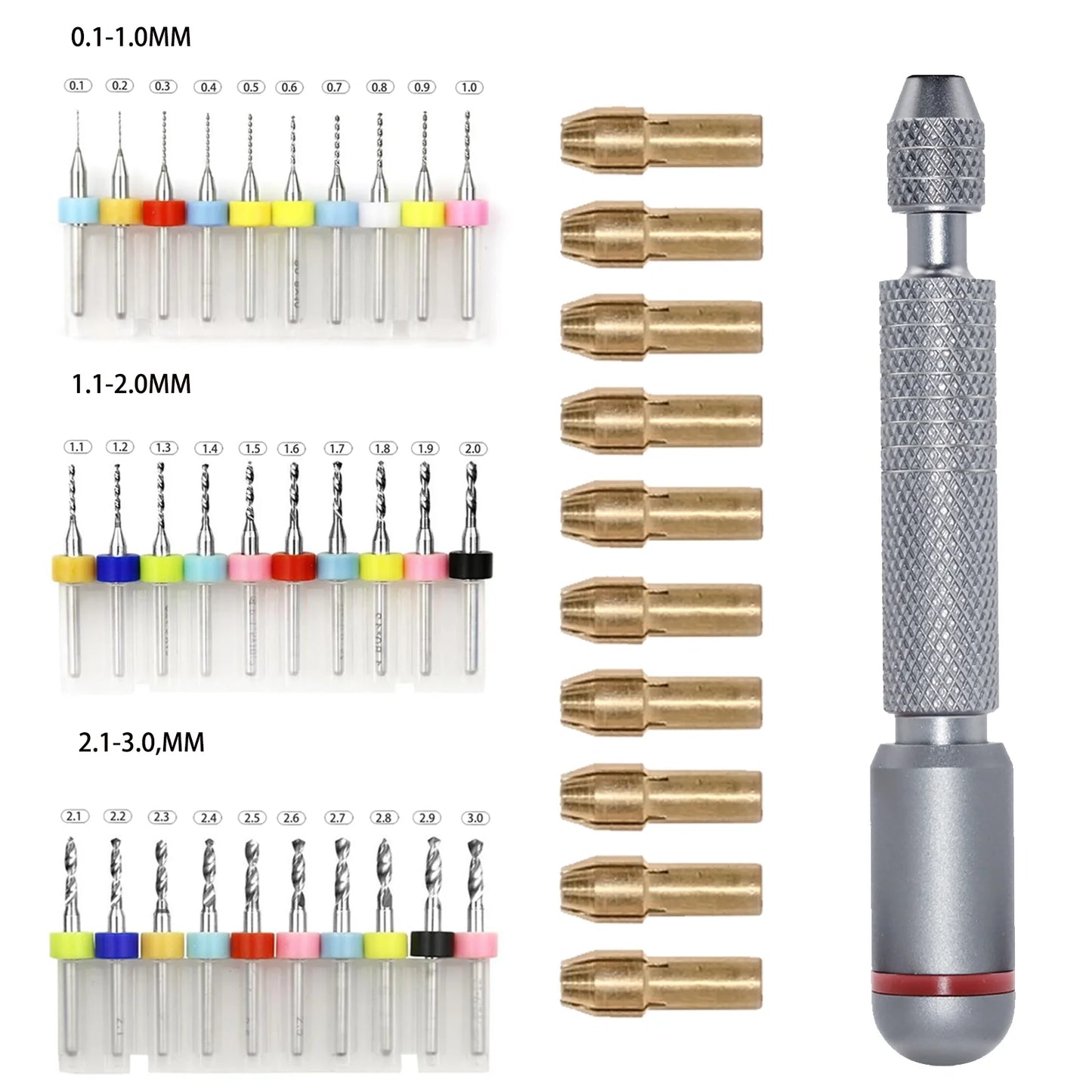 11/21-Piece Needle Vise Set – Hand Twist Drill with Double Bearing and Interchangeable Rotary Bits of Various Sizes