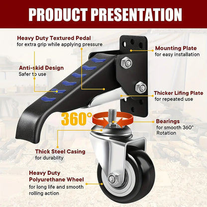4pcs 2.5 Inch Retractable Caster Wheels - 165LBS Side Mount 360° Swivel Rollers for Workbenches & Equipment