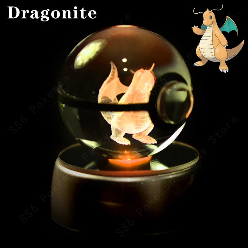 Pokemon Crystal Ball Night Light - 3D Pikachu, Gengar, Mew and Mewtwo Lamp Base, Glass Pokeball Figure, Birthday Gift