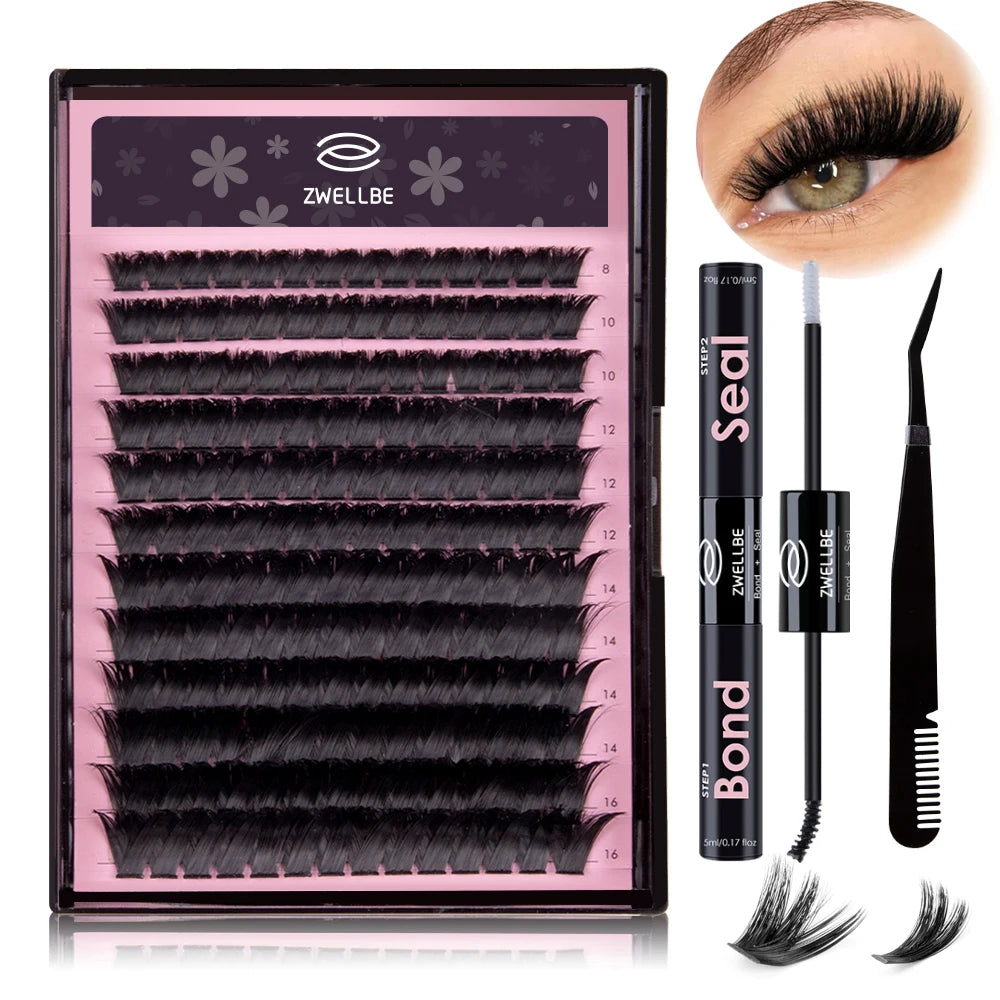 780pcs Eyelash Clusters Kit – 8-16mm Extension with Bond & Seal, Remover, Applicator for DIY Home Makeup