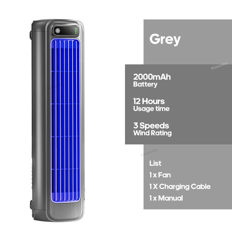 KINSCOTER Portable Air Conditioner Fan, 2000mAh Rechargeable Quiet Desktop Tower Fan, Wall-Mount or Desktop Circulating Fan with 3-Speed Adjustable Settings