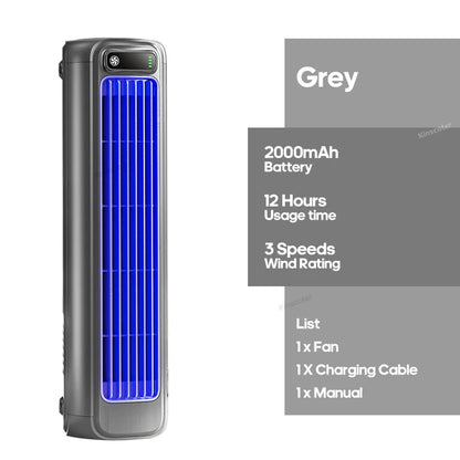 KINSCOTER Portable Air Conditioner Fan, 2000mAh Rechargeable Quiet Desktop Tower Fan, Wall-Mount or Desktop Circulating Fan with 3-Speed Adjustable Settings