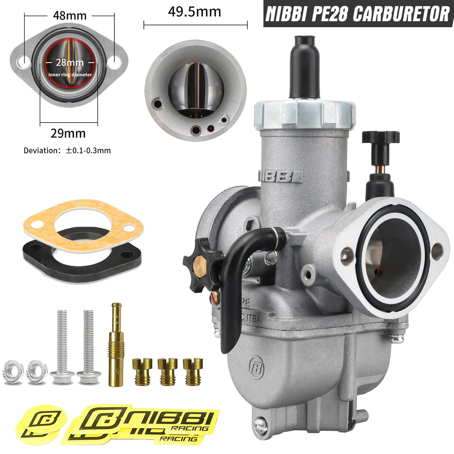 NIBBI PE Flange Carburetor for Motorcycle – 19mm-28mm 2T/4T GY6 Engine 100cc-250cc ATV Yamaha Pitbike Racing