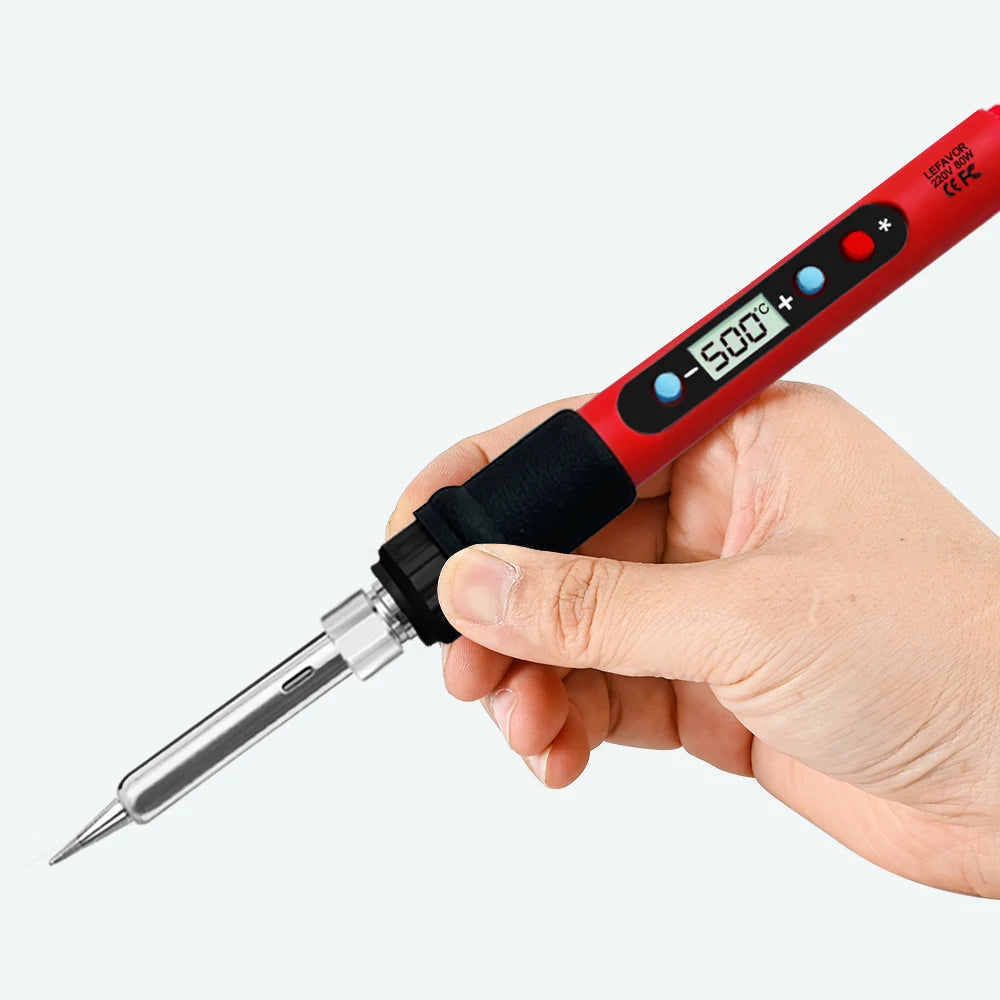 80W Soldering Iron Kit – Adjustable Temperature with LCD, Ceramic Heater, Soldering Tips & Tweezers