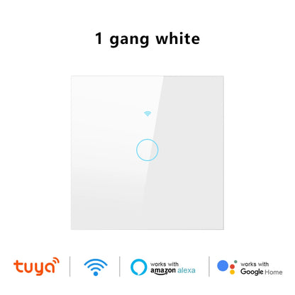 Tuya WiFi Smart Touch Light Switch - Wireless LED Control, No Neutral Wire Required, 1-4 Gang, Compatible with Alexa and Google Home