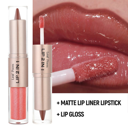 Double-Ended Lip Liner and Gloss Set - Tapered Lip Contour Pencil with Mirror, Plumping Crystal Lip Glaze, and Red Lip Tint