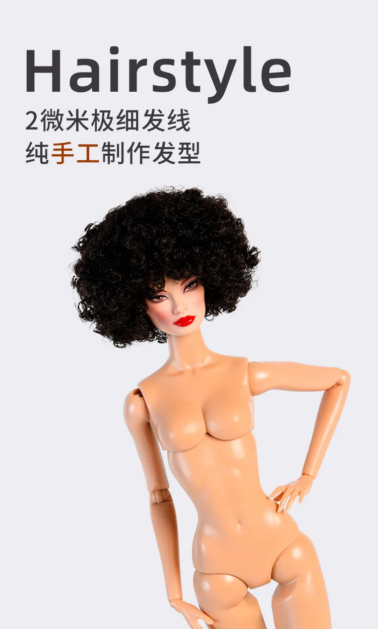 2025 32cm Supermodel 1/6 Doll – Nude Movable Body with PU Muscle Skin, Curly Hair, Dress-Up Gift Figure