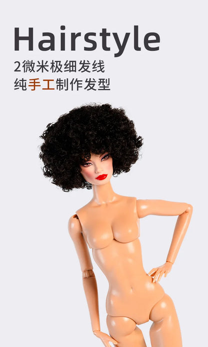 2025 32cm Supermodel 1/6 Doll – Nude Movable Body with PU Muscle Skin, Curly Hair, Dress-Up Gift Figure