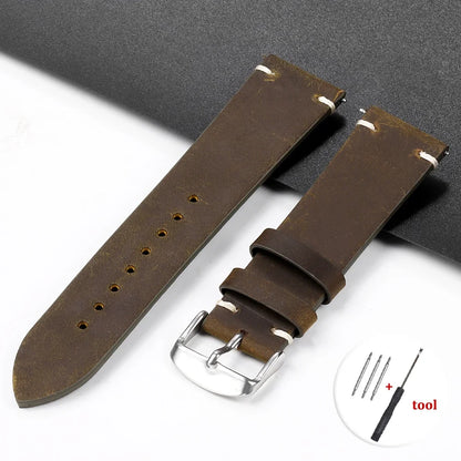 Calfskin Genuine Leather Watch Band – Black, Blue & Dark Brown Straps for Smartwatches, 18mm-24mm Accessories