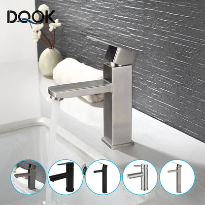 Matte Black Basin Sink Faucet - Deck Mounted Hot & Cold Water Mixer Tap for Bathroom Lavatory Sink (Hose Not Included)