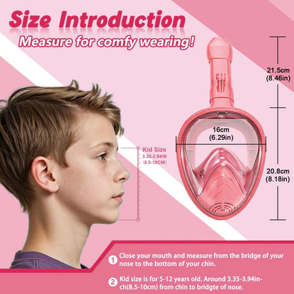 Foldable Full Face Snorkel Mask - 180° Panoramic Anti-Fog Diving Mask for Kids & Swimming