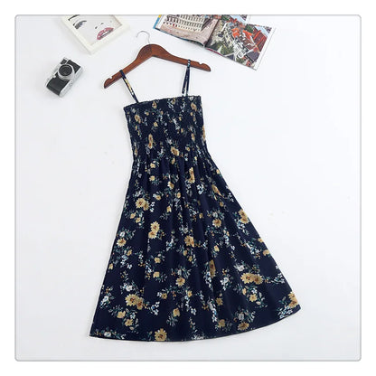 Women’s Summer Mini Dress – Casual Sleeveless Spaghetti Strap Chiffon Dress with Elastic High Waist