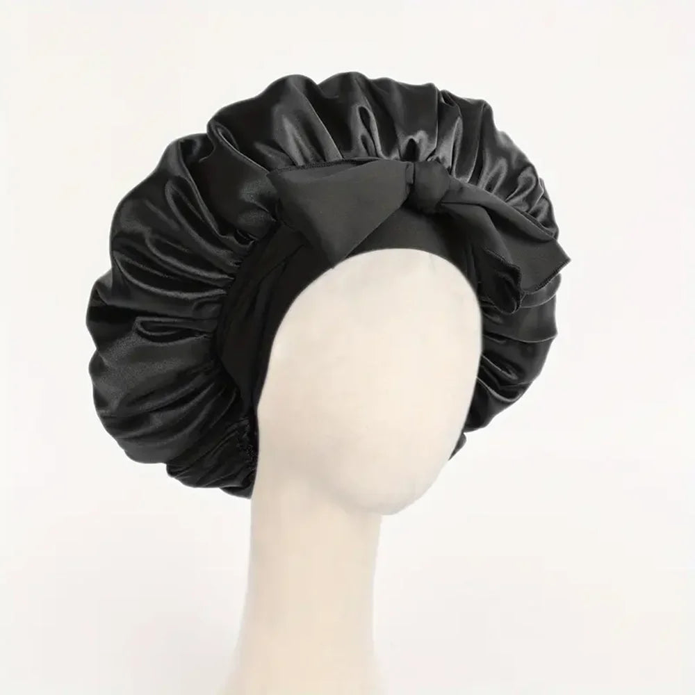 Satin Silk Bonnet – Adjustable Sleeping Hair Bonnet with Tie Band for Women & Men