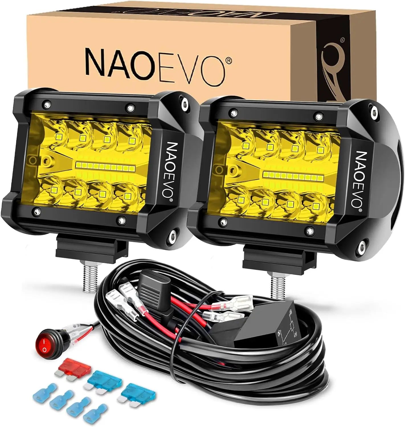 NAOEVO 4 Inch LED Pod Lights – Spot Flood Combo Fog Driving Lights for Off-Road 4x4 Truck, Boat, ATV, UTV & Jeep Work Lighting Accessories