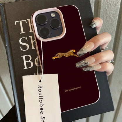 Leopard Running Pattern iPhone Case - Minimalist Trendy Shockproof Cover for Pro Max Plus Models