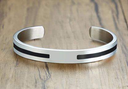 Men's Enamel Bangle - Viking Logo Cuff Bracelet, Stainless Steel Minimalist Bangle for Gentlemen