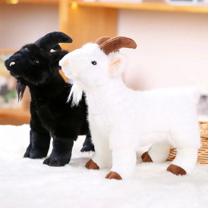 Cute Baby Goat Plush Doll - Soft Fluffy Horned Sheep Stuffed Animal Toy for Kids & Adults