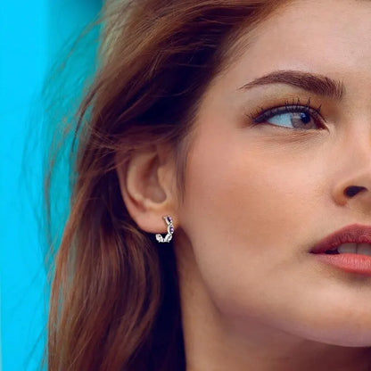 Sparkling Colorful Hoop Earrings – 925 Sterling Silver Hypoallergenic Jewelry with Zircon, Elegant Luxury Style for Women