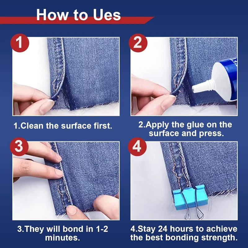 Fabric Glue Quick-Dry Adhesive — Clear Waterproof Strong Glue for DIY Cloth, Fiber, Jewelry, Crafts, and Leather Patching